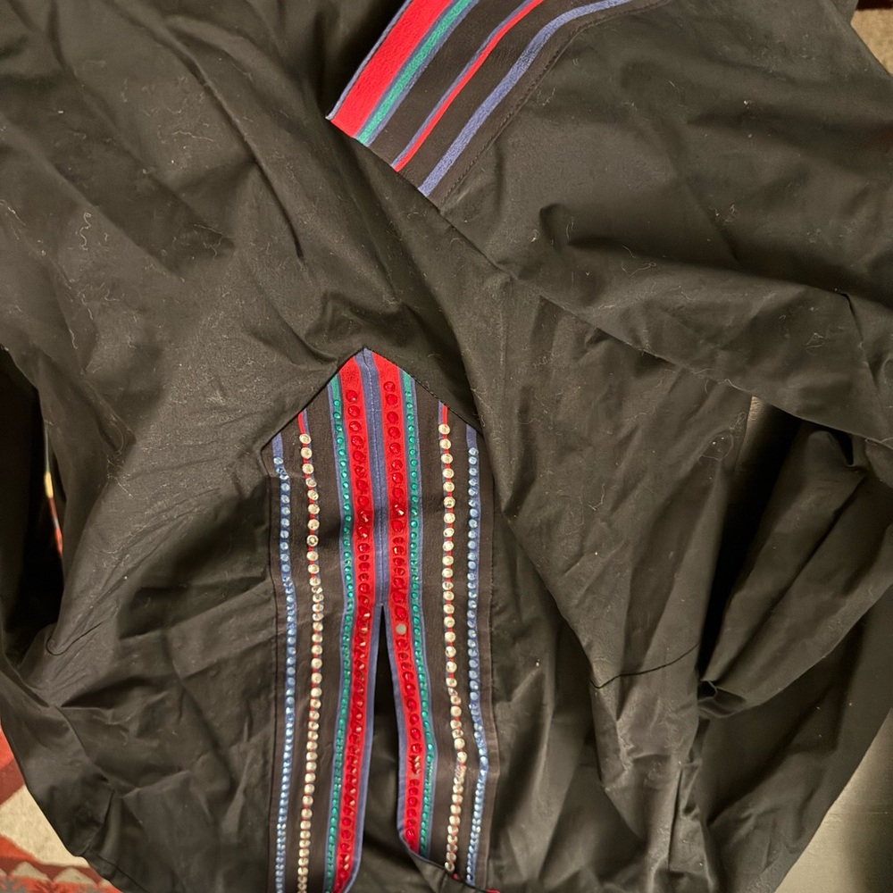 Black Jacket with Red & Blue Striped Trim and Stud Detail